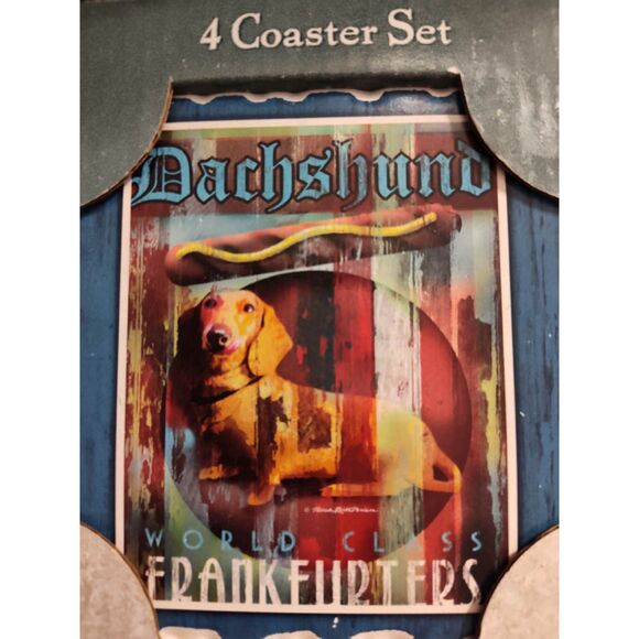 Dachshund Frankfurters set of 4 stone coasters - Picture 5 of 5